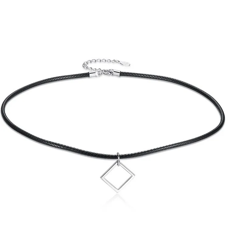 Hot Fashion Personality Black Leather Rope Geometric Square Clavicle Chain Short Silver Metal Pendant Necklace For Women
Hot Fashion Personality Black Leather Rope Geometric Square Clavicle Chain Short Silver Metal Pendant Necklace For Women