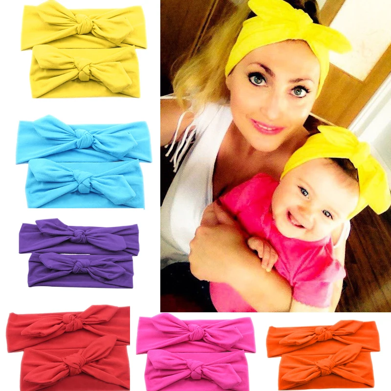 11 colors Fashion Headbands 1 Set of Sweet Mama Baby Bohemia Elastic Ribbon Bow Hairband Turban Rabbit Knot Headband Accessories | Детская