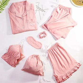 7 Pieces 100% Cotton Pajamas Set For Women Classic Solid Pure Cotton Spring Long Sleeve Ladies Pink Bedgown Sleepwear Suit PJs
7 Pieces 100% Cotton Pajamas Set For Women Classic Solid Pure Cotton Spring Long Sleeve Ladies Pink Bedgown Sleepwear Suit PJs