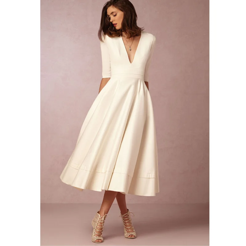 Autumn Winter Shortsleeve Deep V-Neck Dresses Lady Sexy Designer OL Street Style Dress Casual Midi Dresses White
Autumn Winter Shortsleeve Deep V-Neck Dresses Lady Sexy Designer OL Street Style Dress Casual Midi Dresses White