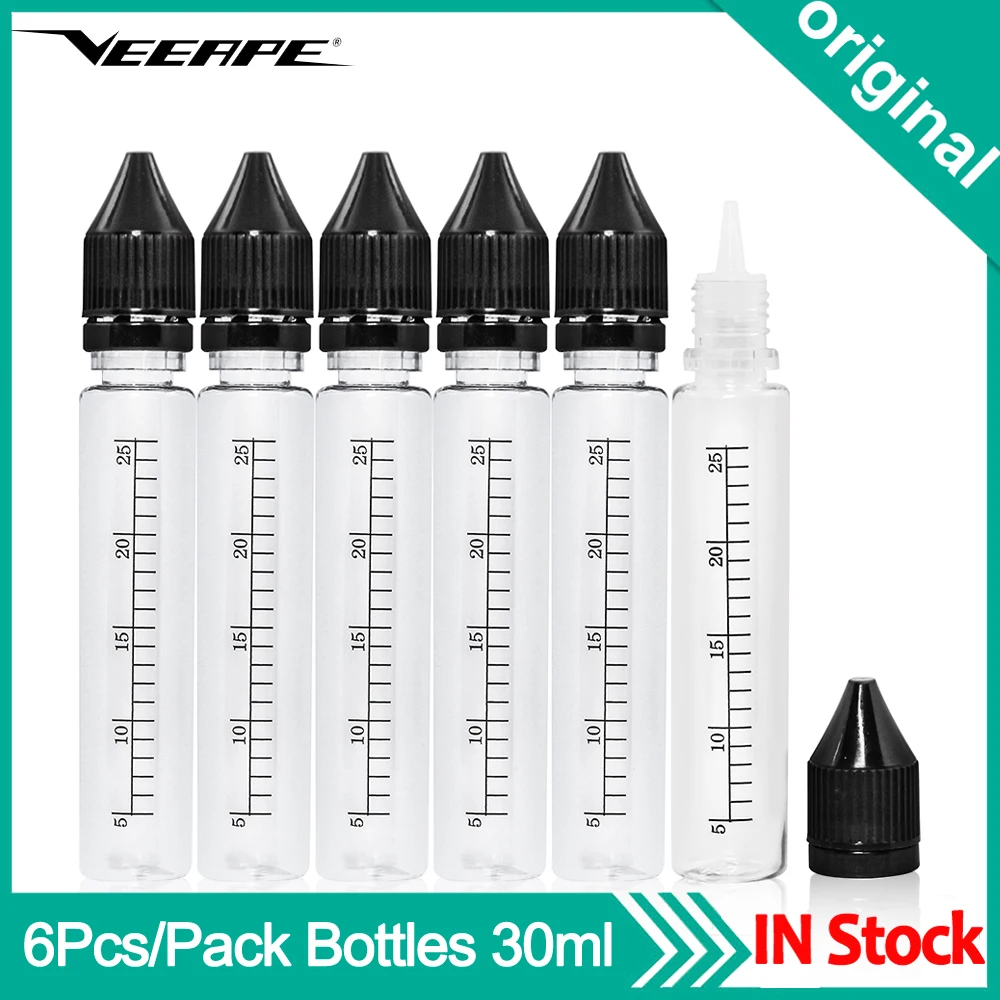 

6Pcs/Pack Vape Bottles Original Veeape 30ml e-liquid Dropper Bottles With Scale Transparent E juice Bottle For E Cigarette