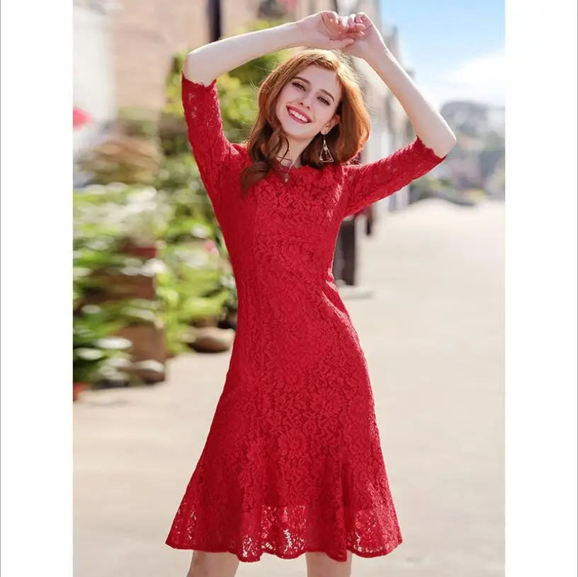 2018 autumn new dress women's red lace fashion sweet Lap top Slim Trumpet / Mermaid dress female
2018 autumn new dress women's red lace fashion sweet Lap top Slim Trumpet / Mermaid dress female