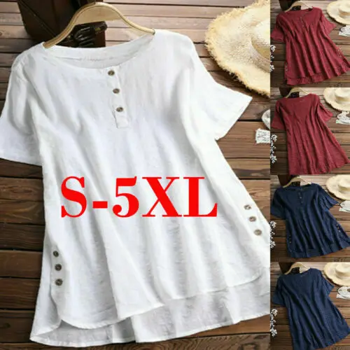 Plus Size Womens Summer Button Crew Neck Tops Loose Baggy Tops Tunic Casual Simple T Shirts
Plus Size Womens Summer Button Crew Neck Tops Loose Baggy Tops Tunic Casual Simple T Shirts