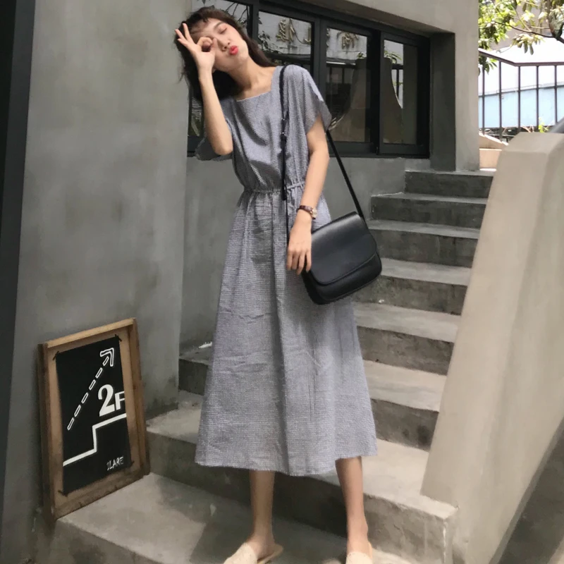 2 colors Summer vintage long Dress 2018 korean chic style vintage dress plaid short sleeve Dress Womens (C6137)
2 colors Summer vintage long Dress 2018 korean chic style vintage dress plaid short sleeve Dress Womens (C6137)