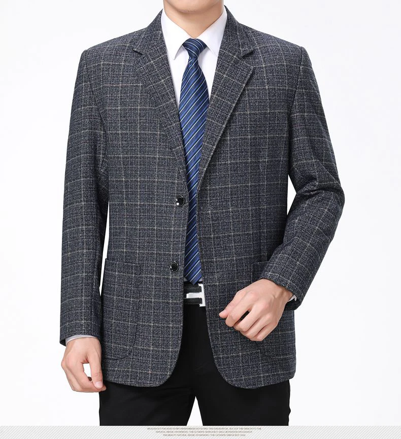 WAEOLSA Spring Autumn Men Plaid Blazers Blue Gray Suit Jackets Man Elegance Blazer Hombre Check Texture Tailored Jackets Male Outfits (9)