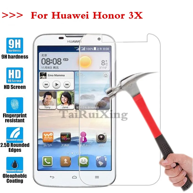 (TaiRuiXing) Screen Protector Film 0.3mm 9H 25D Front Premium Tempered Glass For Huawei Honor 3X G750 5.5 Inch
(TaiRuiXing) Screen Protector Film 0.3mm 9H 25D Front Premium Tempered Glass For Huawei Honor 3X G750 5.5 Inch