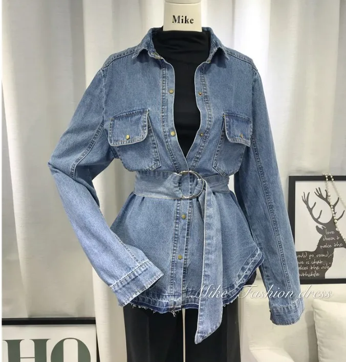 2019 Spring New Korean Fashion Pure Color Belt Cowboy Shirt Women's Loose Long Sleeved Slim Waist Denim Shirt Jean Blouses
2019 Spring New Korean Fashion Pure Color Belt Cowboy Shirt Women's Loose Long Sleeved Slim Waist Denim Shirt Jean Blouses