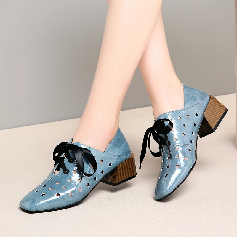 Women Cow Leather High Heels Blue Square toe Lace Up Spring Summer Pumps Lace Up Genuine Leather Shoes Woman Footwear Shoes
Women Cow Leather High Heels Blue Square toe Lace Up Spring Summer Pumps Lace Up Genuine Leather Shoes Woman Footwear Shoes