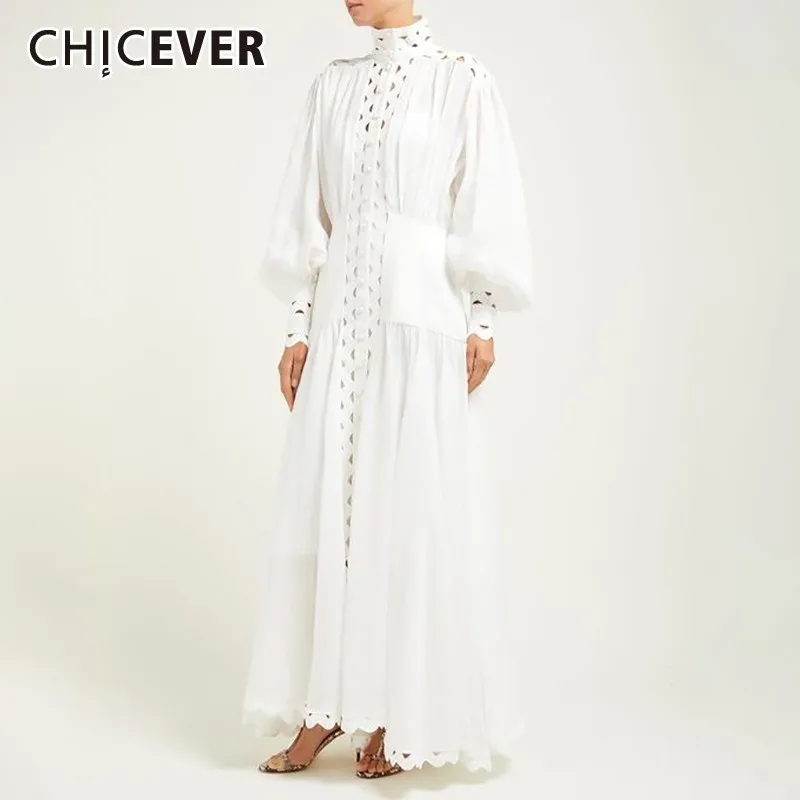 CHICEVER Summer Hollow Out Women Dress Stand Collar Lantern Sleeve High Waist Slim Ankle Length Dresses Female Fashion 2019 New
CHICEVER Summer Hollow Out Women Dress Stand Collar Lantern Sleeve High Waist Slim Ankle Length Dresses Female Fashion 2019 New