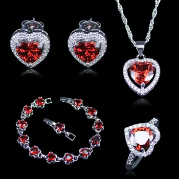 New Arrival Heart Red Created Garnet White Zircon Silver Color Jewelry Sets For Women Bracelets Pendant Earrings Rings
New Arrival Heart Red Created Garnet White Zircon Silver Color Jewelry Sets For Women Bracelets Pendant Earrings Rings