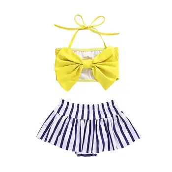 2019 Summer Baby Girls Yellow color top with big bow + striped dress 2PC Swimwear set Children Cute Swimsuit
2019 Summer Baby Girls Yellow color top with big bow + striped dress 2PC Swimwear set Children Cute Swimsuit