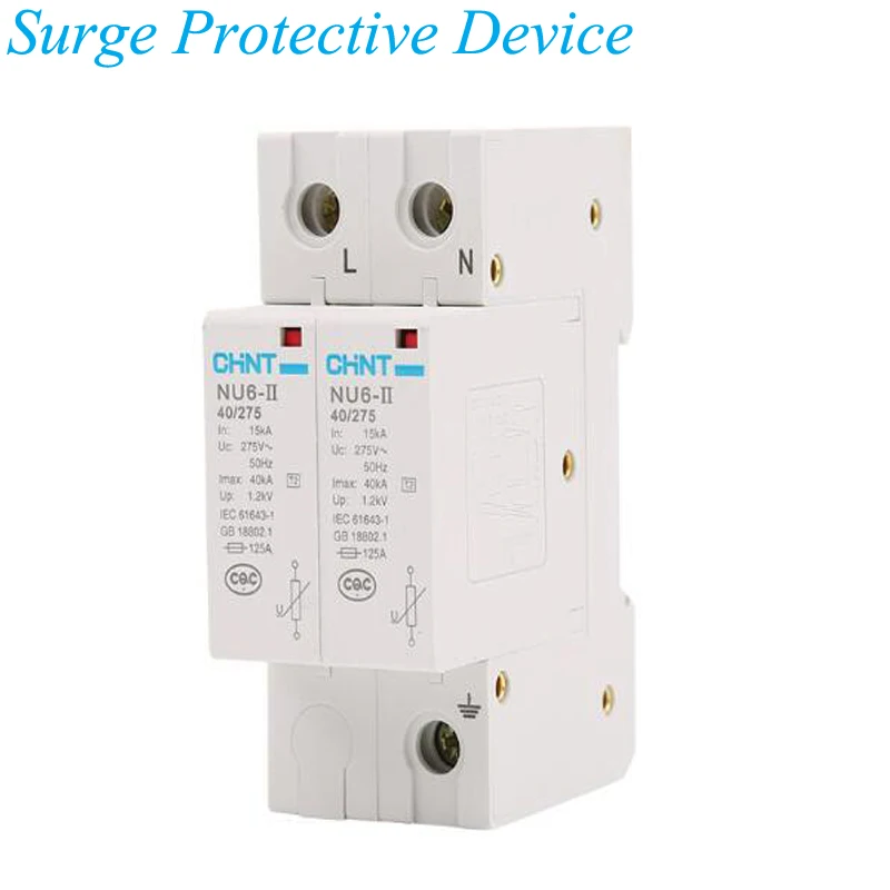 House Surge Protector 2P 15KA- 40KA/275V Protective Low-voltage Arrester Device IP20 Lightning protection NU-6-II-2P
House Surge Protector 2P 15KA- 40KA/275V Protective Low-voltage Arrester Device IP20 Lightning protection NU-6-II-2P