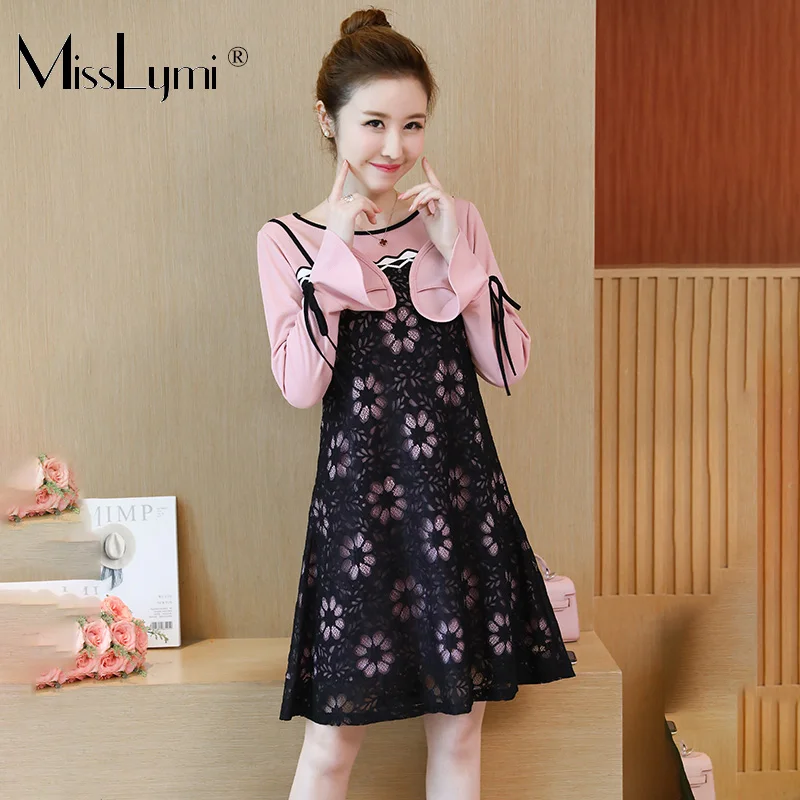L-5XL Plus Size Pink Dress Women 2019 Autumn Korean Cute Flare Long Sleeve with Bowknot Patchwork Flower Lace A-Line Dresses
L-5XL Plus Size Pink Dress Women 2019 Autumn Korean Cute Flare Long Sleeve with Bowknot Patchwork Flower Lace A-Line Dresses