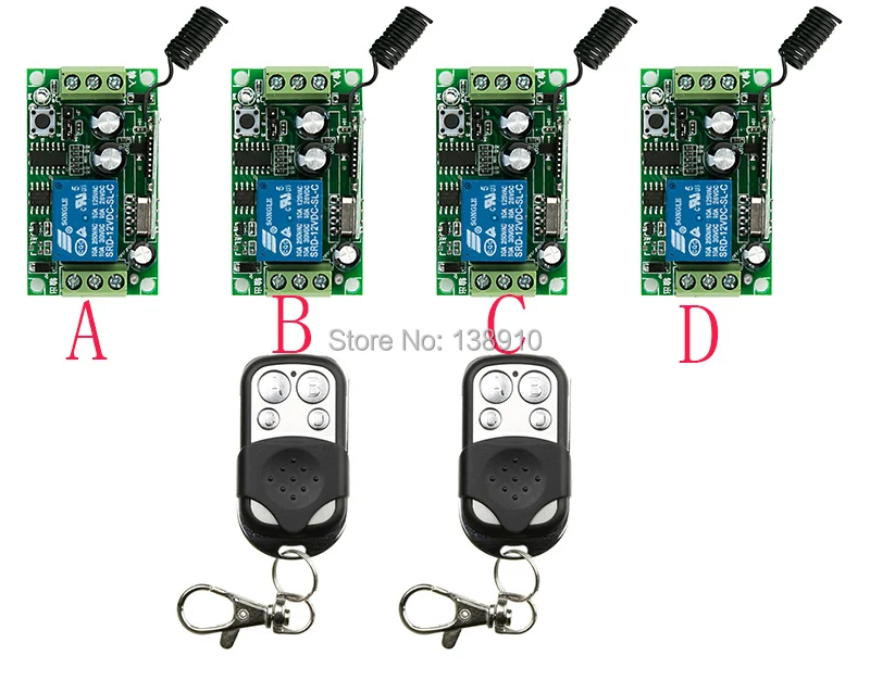 DC12V 1CH 10A RFwireless remote control switch system 2 transmitter and 4 receiver relay Learning Code/lamp/ window/Garage Doors
DC12V 1CH 10A RFwireless remote control switch system 2 transmitter and 4 receiver relay Learning Code/lamp/ window/Garage Doors