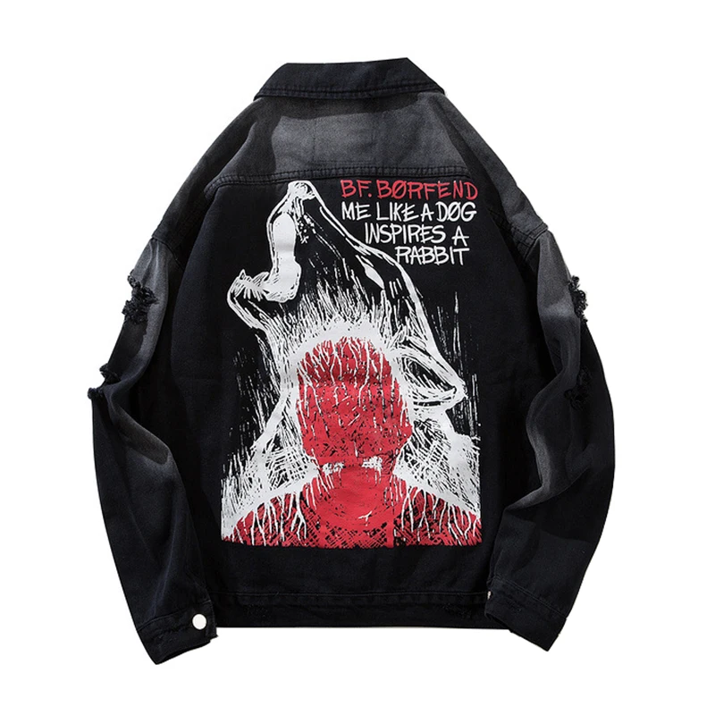Sokotoo Men's loose streetwear dog man printed jean jacket Trendy holes ripped denim black beggar coat Outerwear
Sokotoo Men's loose streetwear dog man printed jean jacket Trendy holes ripped denim black beggar coat Outerwear
