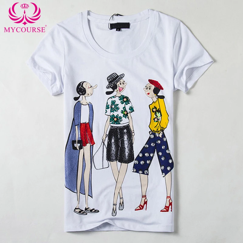 Women model Europe T Shirt Sequined three Cartoon girl Print T-shirts Women Short Sleeve Tshirt Femme Tees Summer T Shirt
Women model Europe T Shirt Sequined three Cartoon girl Print T-shirts Women Short Sleeve Tshirt Femme Tees Summer T Shirt