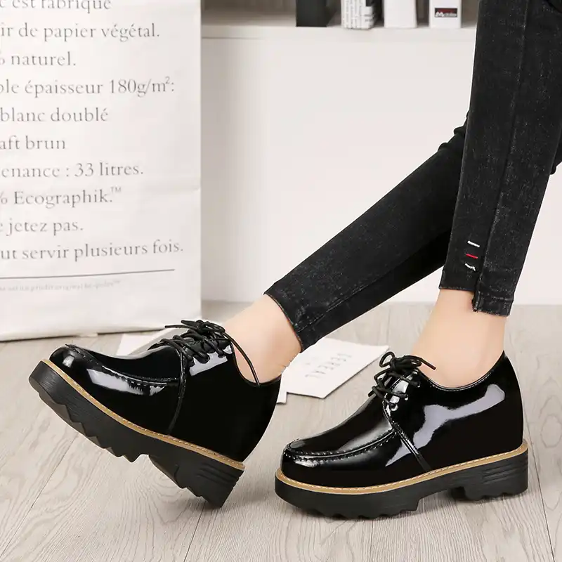 ladies black patent flat lace up shoes