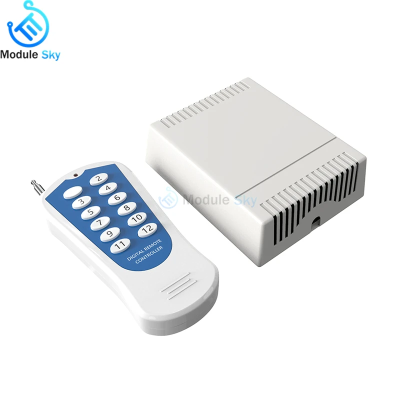 12 Way Wireless 12CH RF Remote Control Receiver Transmitter Switch Relay DC 12V 10A programmable module decoding Learning code
12 Way Wireless 12CH RF Remote Control Receiver Transmitter Switch Relay DC 12V 10A programmable module decoding Learning code