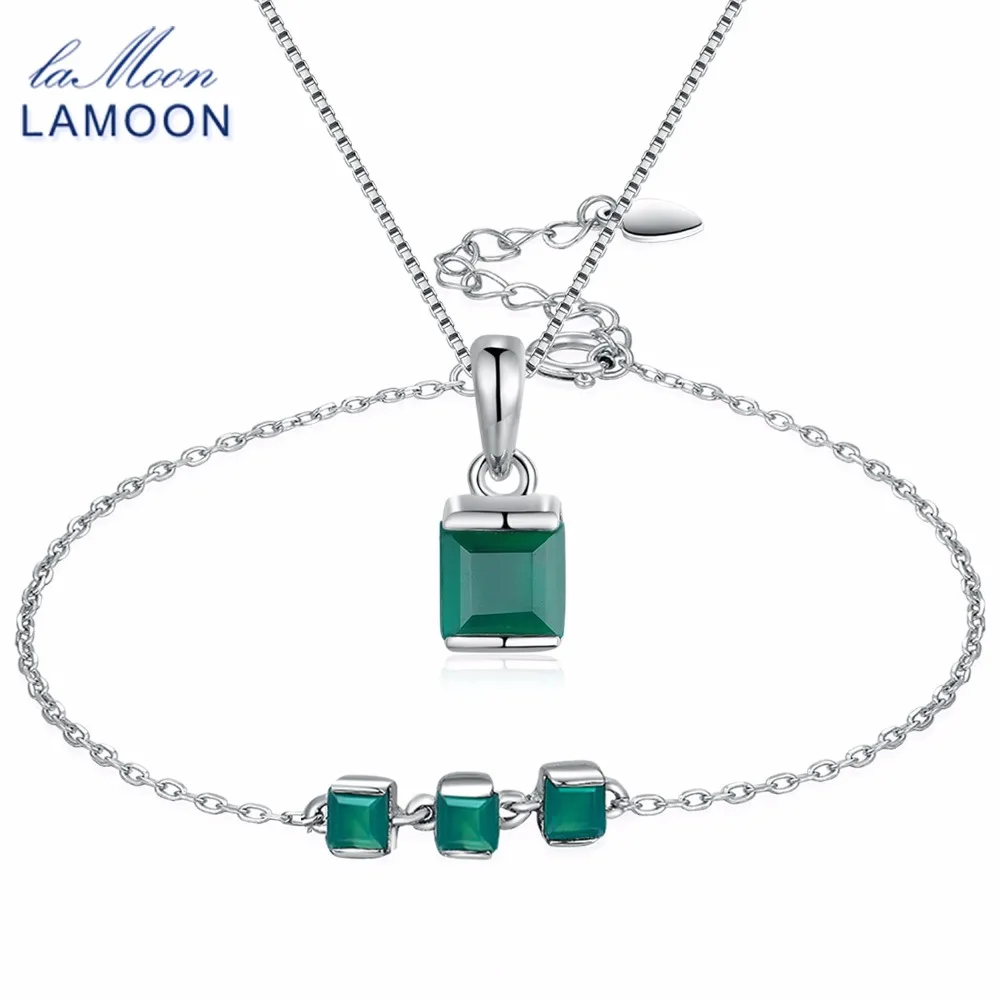 LAMOON 100% Natural Green Agate Chalcedony 925 Sterling Silver Jewelry Sets 2PCS S925 Fine Jewellery for Women Wedding V008-8
LAMOON 100% Natural Green Agate Chalcedony 925 Sterling Silver Jewelry Sets 2PCS S925 Fine Jewellery for Women Wedding V008-8