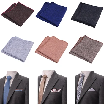 

New Hankerchief Scarves Vintage Wool Hankies Men's Pocket Square Handkerchiefs Striped Solid Cotton 23*23cm