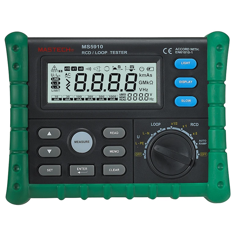 MASTECH MS5910 RCD/Loop Resistance Tester Circuit Trip-out Current/Time Detector with USB Interface
MASTECH MS5910 RCD/Loop Resistance Tester Circuit Trip-out Current/Time Detector with USB Interface