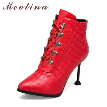 Meotina Women Ankle Boots Winter Boots High Heels Pointed Toe Lace up Stiletto Thin Heels Winter Footwear Beige Big Size 33-46
Meotina Women Ankle Boots Winter Boots High Heels Pointed Toe Lace up Stiletto Thin Heels Winter Footwear Beige Big Size 33-46