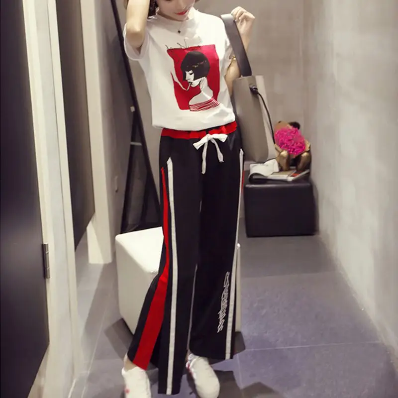 T-shirt +Trouser Two Piece Set Short Sleeve Loose T-shirts High Waist Wide Leg Pants Suits
T-shirt +Trouser Two Piece Set Short Sleeve Loose T-shirts High Waist Wide Leg Pants Suits