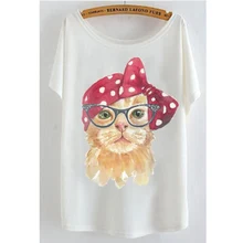 2017 newest batwing sleeve t shirt cotton t shirt Women big size t shirt Cat Rabbit