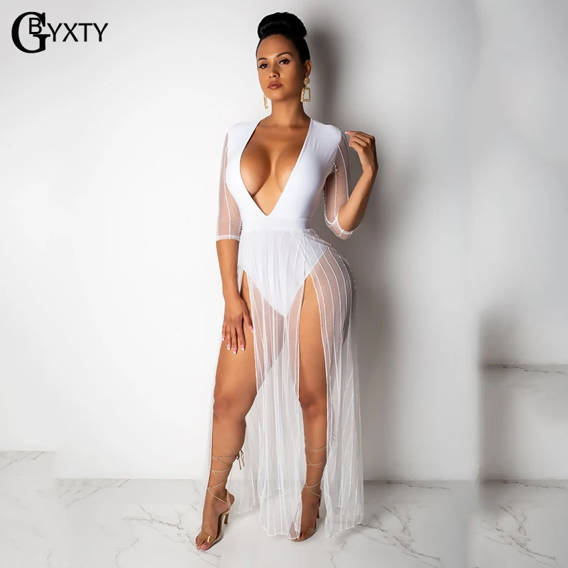 GBYXTY Sexy V-Neck Mesh Patchwork Transparent Dress Women Summer Half Sleeve Side Split Long Maxi Night Club Party Dress ZL312
GBYXTY Sexy V-Neck Mesh Patchwork Transparent Dress Women Summer Half Sleeve Side Split Long Maxi Night Club Party Dress ZL312