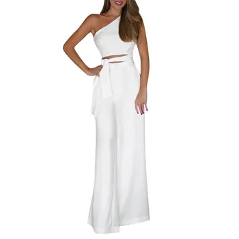 Spring Summer Women Solid Sleeveless Casual Loose Strapless Sashes Bandage Jumpsuit Long Wide Leg Trousers Off Shoulder c0418 
Spring Summer Women Solid Sleeveless Casual Loose Strapless Sashes Bandage Jumpsuit Long Wide Leg Trousers Off Shoulder c0418