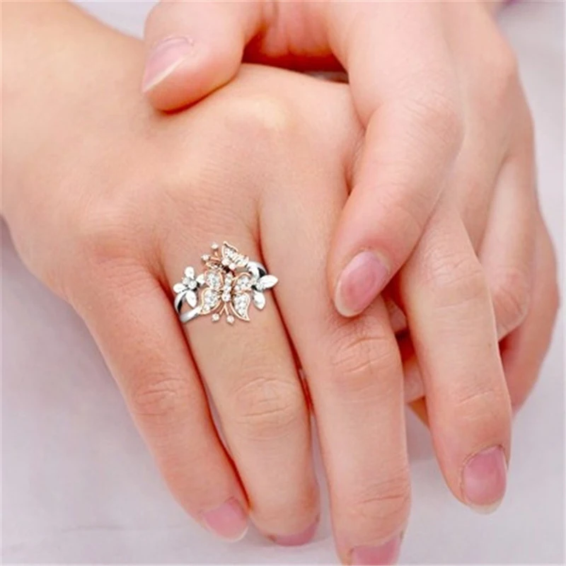 New Fashion Double Butterfly Set Crystal Ring Temperament For Women Wedding Engagement 2019 Hot Sale | Украшения и аксессуары