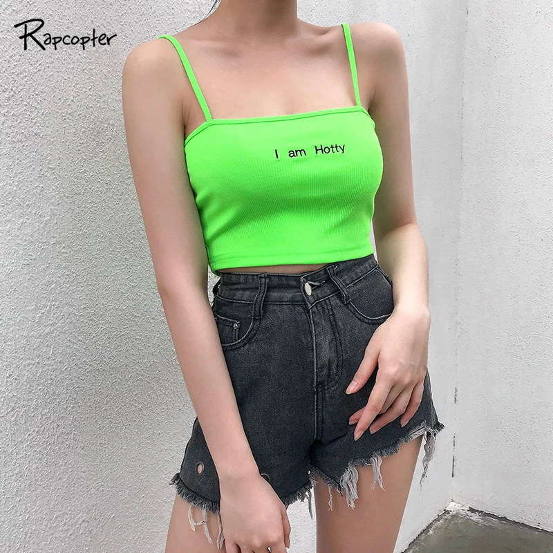 Rapcopter Embroidery Letter Summer Backless Crop Top Fluorescent Green Sleeveless Casual Korean Style Women Short Camis Fashion
Rapcopter Embroidery Letter Summer Backless Crop Top Fluorescent Green Sleeveless Casual Korean Style Women Short Camis Fashion