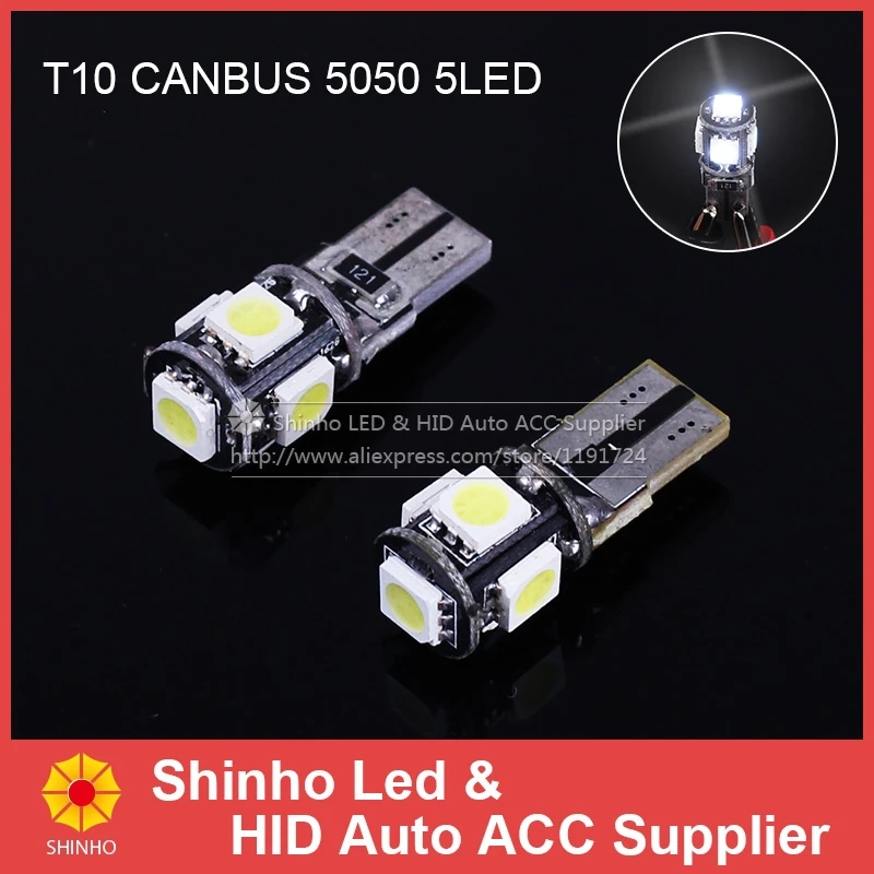 

Wholesale 10pcs/Lot Canbus T10 5smd 5050 LED car Light Canbus W5W 194 168 5050 SMD Error Free White Light Bulbs Lamp