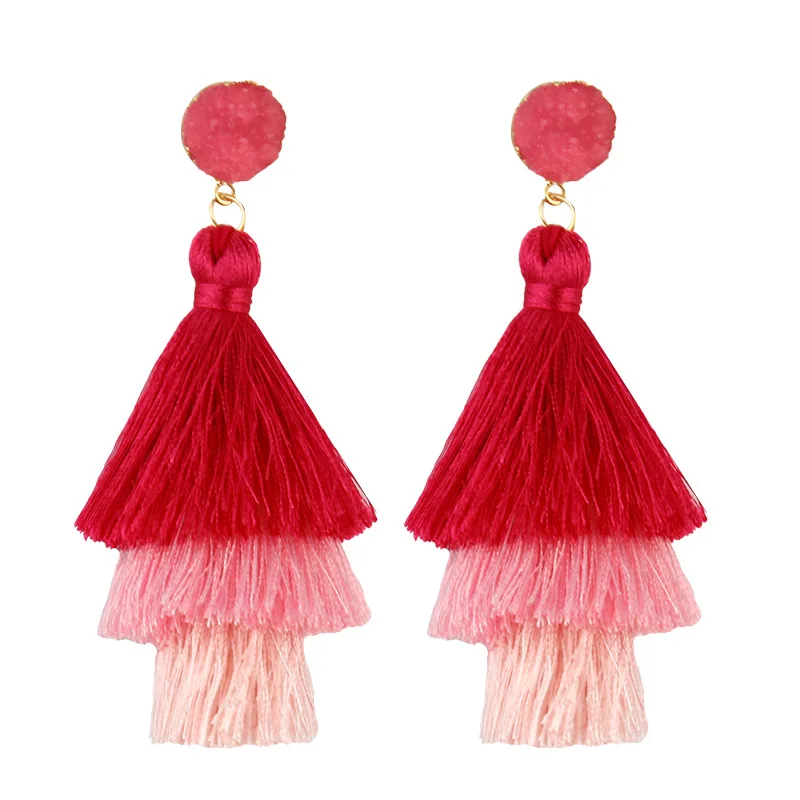 Lzhlq Blue Dangle Druzy Earrings Drop Tassel Earrings Female Long Layered Raffia Tassels Earring Fringo Boho Bohemian Jewelry (3)