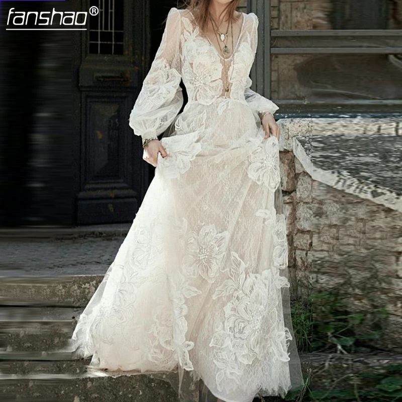 Muslim Wedding Dresses V neck Lantern Sleeves Lace Flowers Boho Wedding Dress Vestido de Noiva Bridal Dress Robe De Mariee
Muslim Wedding Dresses V neck Lantern Sleeves Lace Flowers Boho Wedding Dress Vestido de Noiva Bridal Dress Robe De Mariee