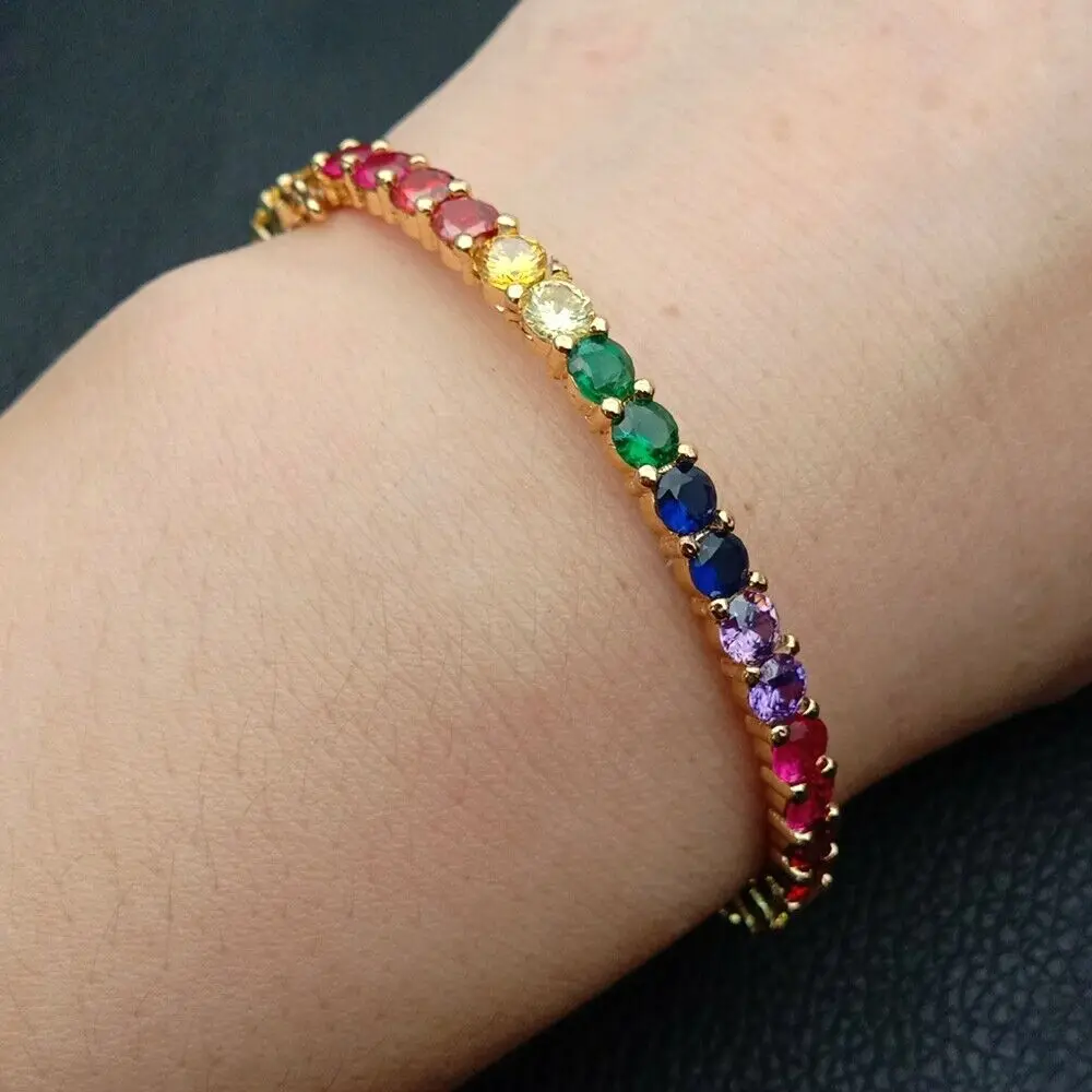rainbow Coin cz golden plated women lady bangle bracelet