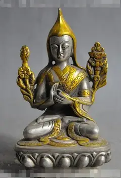 

Tibetan Buddhism Gelug silver Gilt Tsongkhapa Zongkapa Lotus Seat Buddha Statue