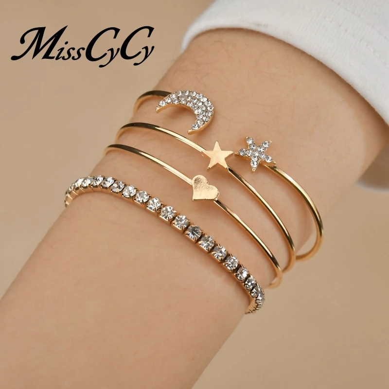 MissCyCy 4 Pcs/set Rhinestone Moon and Star Bracelet for Women Heart Cuff Bangles Punk Style Party Jewelry Accessories
MissCyCy 4 Pcs/set Rhinestone Moon and Star Bracelet for Women Heart Cuff Bangles Punk Style Party Jewelry Accessories