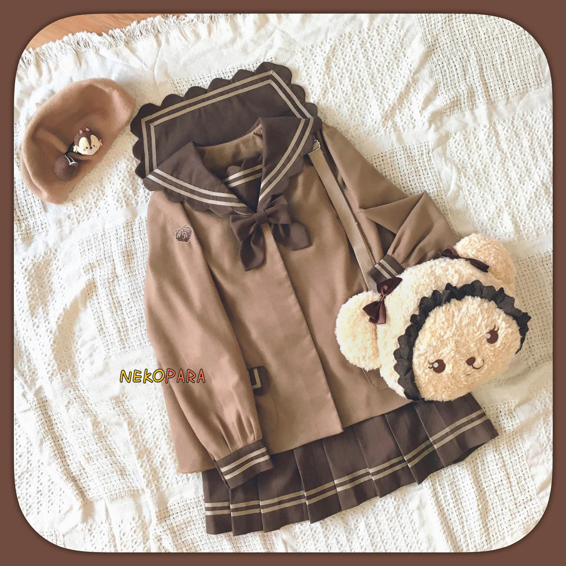 Macha or Chocolate Cookies Japanese Student JK Uniform Set: Long Sleeve Sailor Collar Blouse & Bow + Pleated Skirt Preppy Style
Macha or Chocolate Cookies Japanese Student JK Uniform Set: Long Sleeve Sailor Collar Blouse & Bow + Pleated Skirt Preppy Style