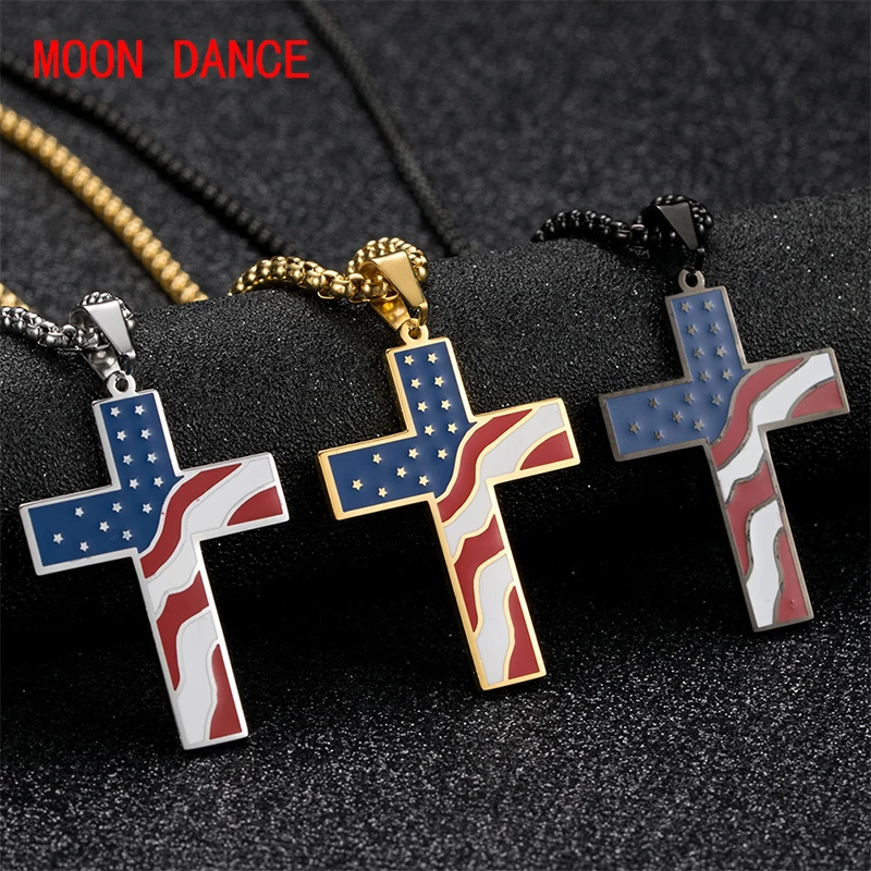 New Fashion Punk Men's Cross Pendant Necklace Stainless Steel 55CM Chains American Flag Cross Necklace For Women Jewelry Gift
New Fashion Punk Men's Cross Pendant Necklace Stainless Steel 55CM Chains American Flag Cross Necklace For Women Jewelry Gift