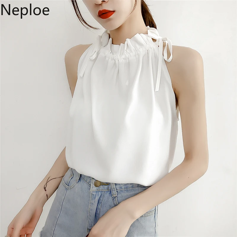 Neploe Women Chiffon Blouses Summer Drawstring Solid Tops Sleeveless Shirt Casual Korean Off Shoulder Blusas Mujer De Moda 2019
Neploe Women Chiffon Blouses Summer Drawstring Solid Tops Sleeveless Shirt Casual Korean Off Shoulder Blusas Mujer De Moda 2019