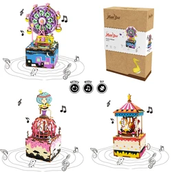 Robotime DIY 3D деревянная карусель колесо обозрения головоломка игра в сборке вращающаяся музыкальная шкатулка игрушка подарок для детей взросл..., Aliexpress
