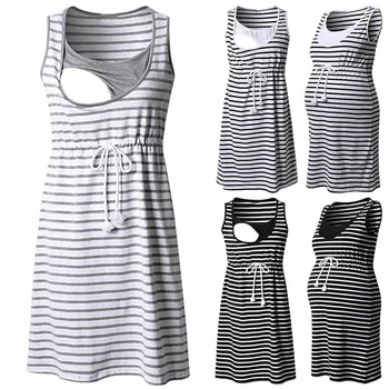 Maternity Dresses Women Breastfeeding Striped Tunic Cotton Dress Robe Grossesse Dress Pregnant Summer Clothes For Pregnant S-2XL 
Maternity Dresses Women Breastfeeding Striped Tunic Cotton Dress Robe Grossesse Dress Pregnant Summer Clothes For Pregnant S-2XL
