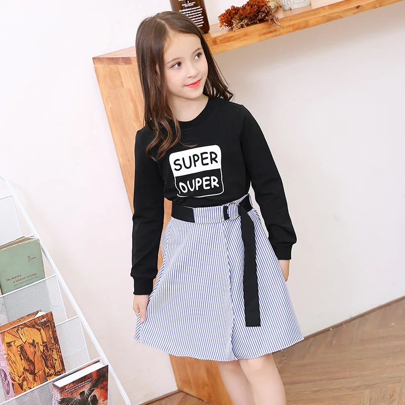 Kids Girls Clothing Set 6-15Y Long Sleeve T shirts + Striped Skirts Cotton Teen Girls Suits Set Fashion Children Girl Clothes
Kids Girls Clothing Set 6-15Y Long Sleeve T shirts + Striped Skirts Cotton Teen Girls Suits Set Fashion Children Girl Clothes
