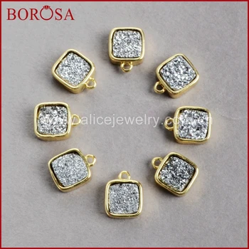 BOROSA Square Shape Silver Color Druzy Crystal Geode Druzy Pendants Gold Color Titanium Druzy Pendant Connector Bead ZG021-1
BOROSA Square Shape Silver Color Druzy Crystal Geode Druzy Pendants Gold Color Titanium Druzy Pendant Connector Bead ZG021-1