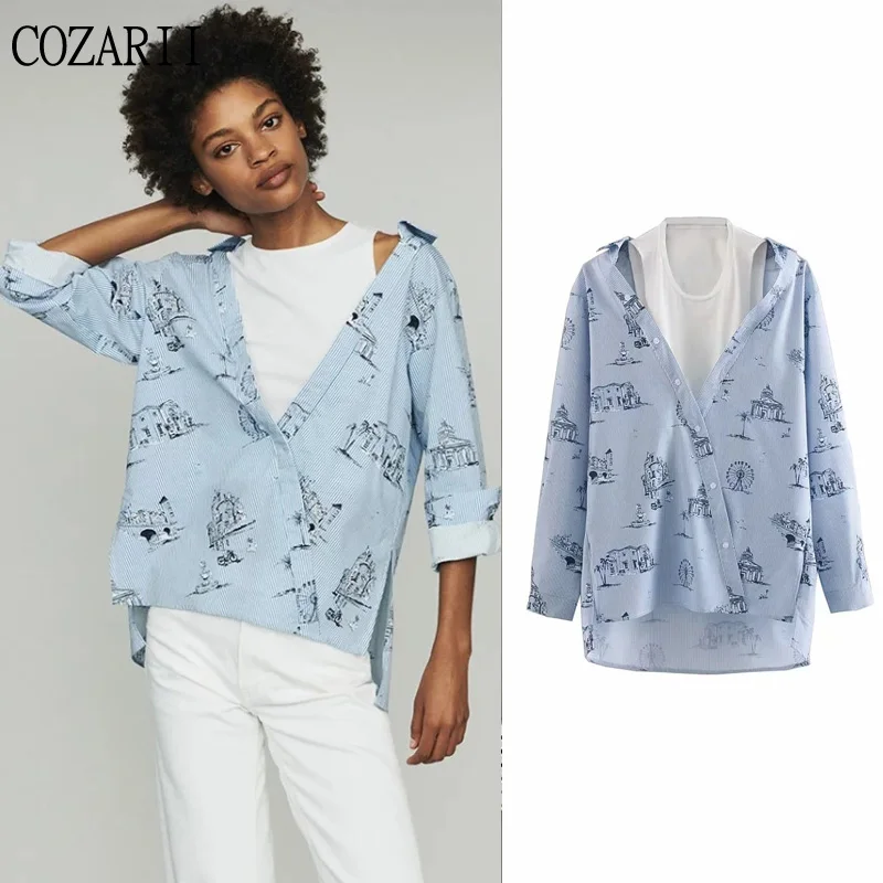 COZARII women cute loose striped cotton oversized shirt long sleeve Off-the-shoulder stitching printed shirt
COZARII women cute loose striped cotton oversized shirt long sleeve Off-the-shoulder stitching printed shirt