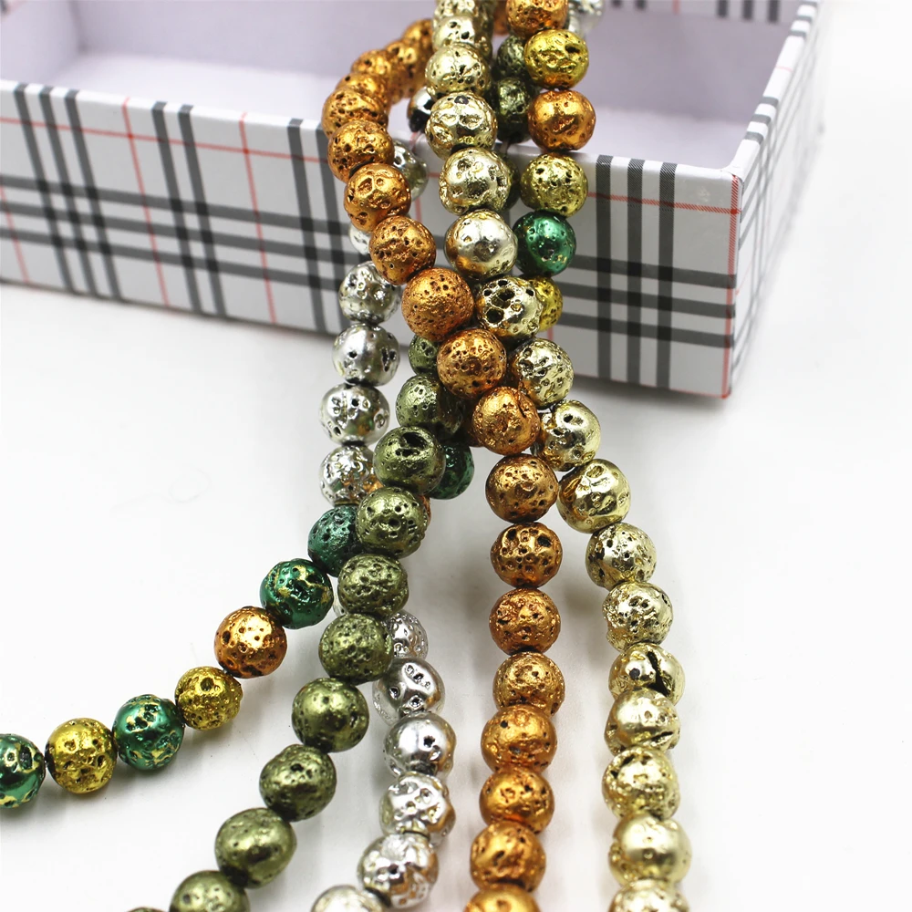 Hot Sell 8cmm Sliver Gold Electroplated volcanic stone Wholesale Natural Black Volcanic Lava Stone Round Beads 46pcs
Hot Sell 8cmm Sliver Gold Electroplated volcanic stone Wholesale Natural Black Volcanic Lava Stone Round Beads 46pcs