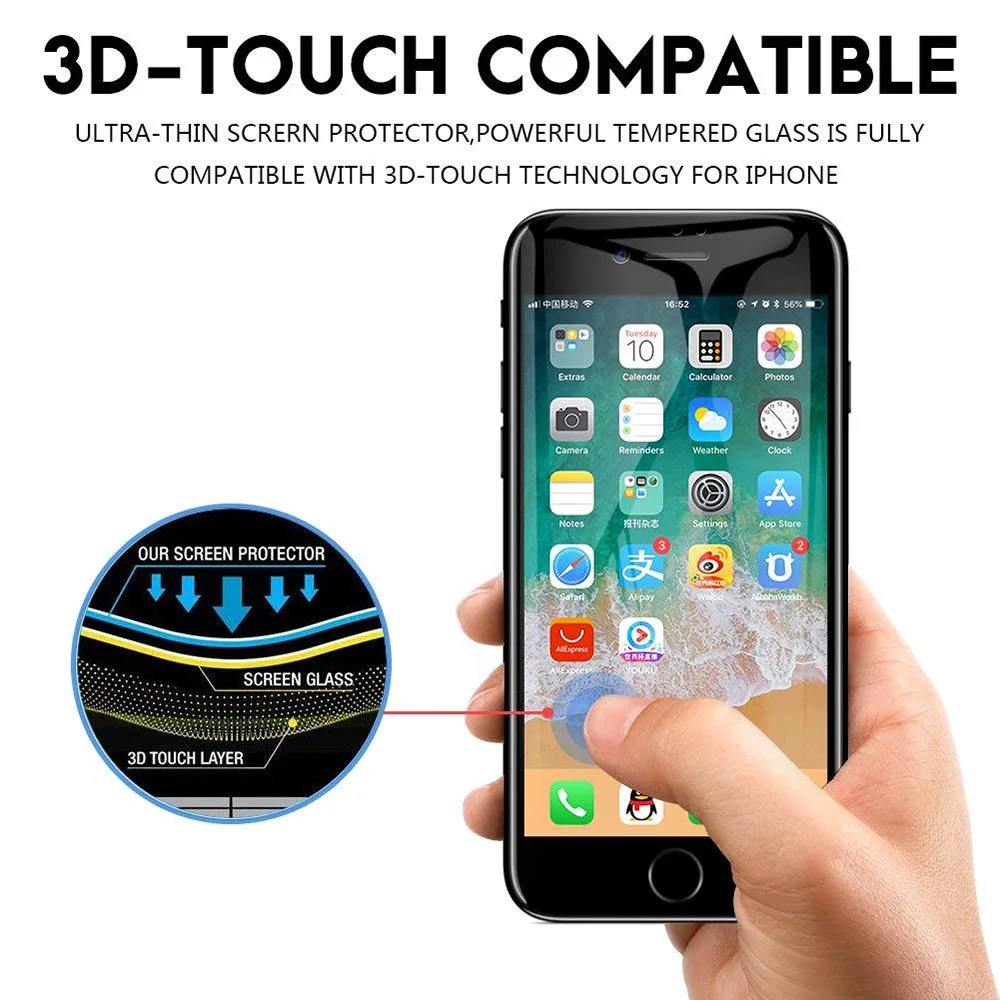 Ascromy 2PCS 5D Screen Protector For iPhone 7 Plus Tempered Glass Protector Film 4D Screenprotector For iPhone X 8 6 6S Pelicula (4)