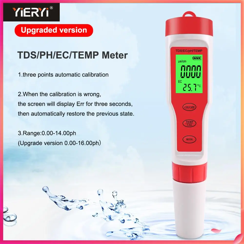 Yieryi 2019 New TDS PH Meter PH/TDS/EC/Temperature Meter Digital Water Quality Monitor Tester for Pools, Drinking Water
Yieryi 2019 New TDS PH Meter PH/TDS/EC/Temperature Meter Digital Water Quality Monitor Tester for Pools, Drinking Water