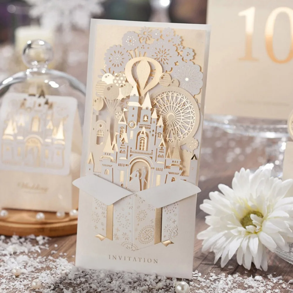 WISHMADE Laser Cut Wedding Invitations Cards 3D Gold Gilding Bride and Groom in Castle for Engagement Bridal Shower Anniversary
WISHMADE Laser Cut Wedding Invitations Cards 3D Gold Gilding Bride and Groom in Castle for Engagement Bridal Shower Anniversary